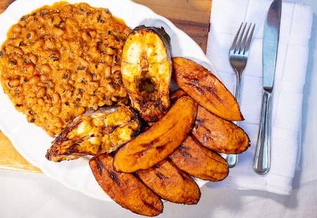Beans, Plantain with Fried Mackerel Fish